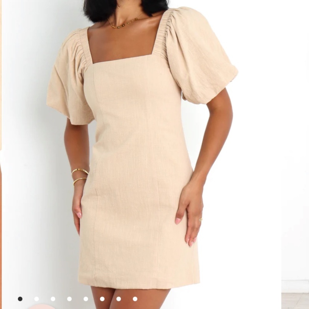 Petal and pup tan puff sleeve mini dress